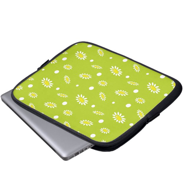 Lime Green Daisy Polka Dot Retro Spring Pattern Laptop Sleeve (Front Bottom)