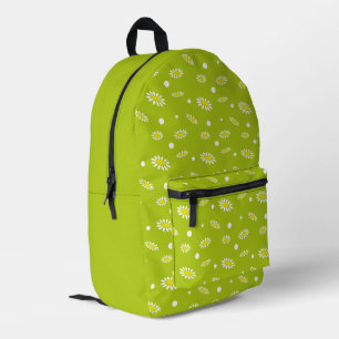 Lime Green Daisy Polka Dot Retro Spring Pattern Printed Backpack