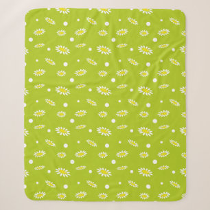 Lime Green Daisy Polka Dot Retro Spring Pattern Sherpa Blanket