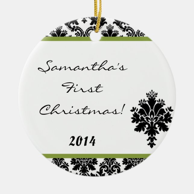 Lime Green Damask Lace Personalised Name Ornament (Front)