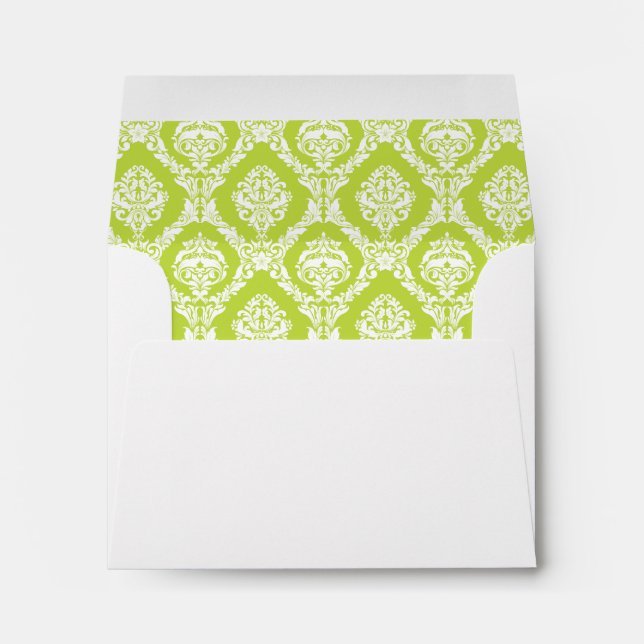 Lime Green Damask Lined Wedding Envelopes (Back (Bottom))