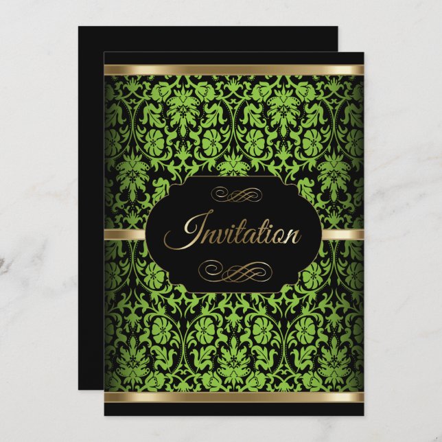 Lime Green Damask Party Celebration | DIY Text Invitation (Front/Back)
