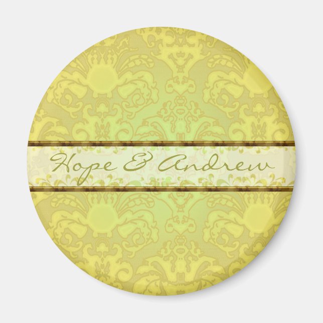 Lime Green Damask Wedding Magnet (Front)