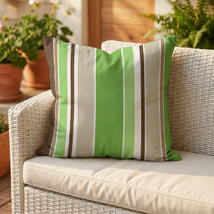 Lime Green Dark Brown Khaki Beige White Stripes Cushion