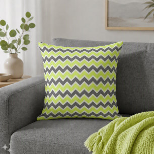 Lime Green & Dark Grey Chevron Pattern Cushion