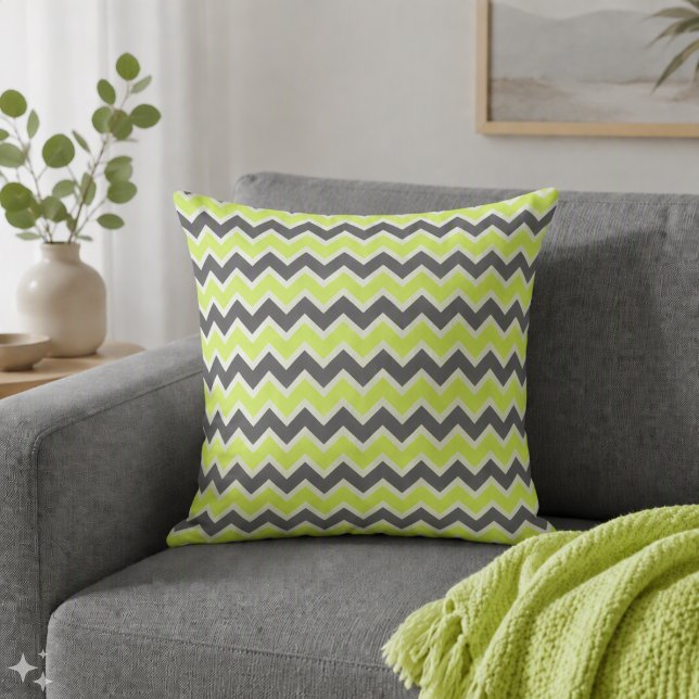 Lime Green & Dark Grey Chevron Pattern Cushion (Creator Uploaded)