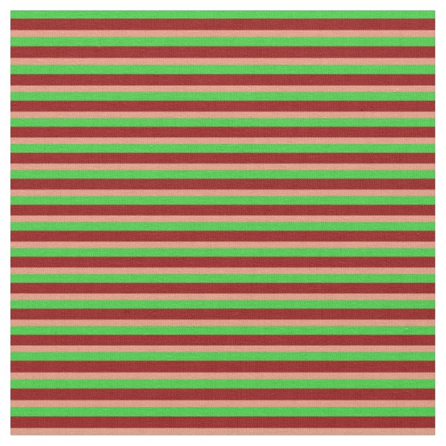 Lime Green, Dark Red & Dark Salmon Coloured Lines Fabric (Close Up)