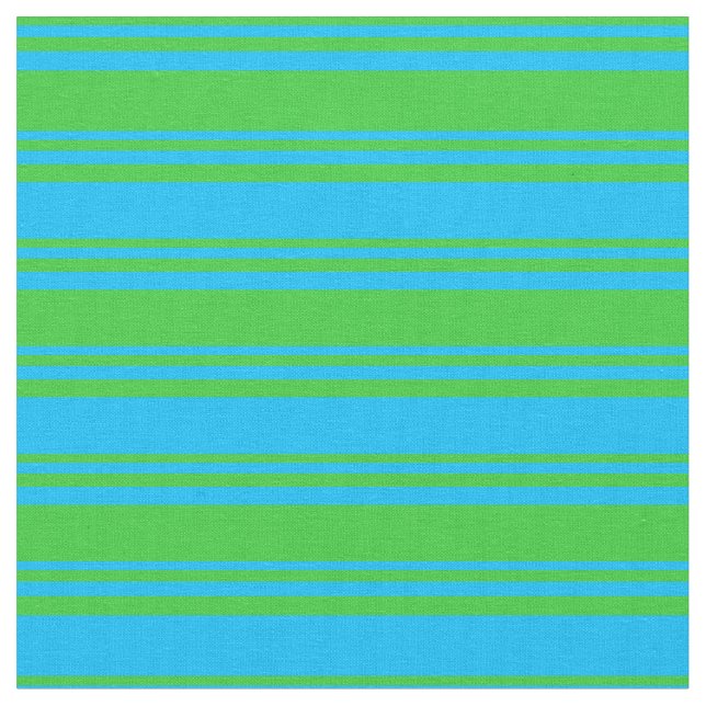 Lime Green & Deep Sky Blue Stripes Fabric (Close Up)