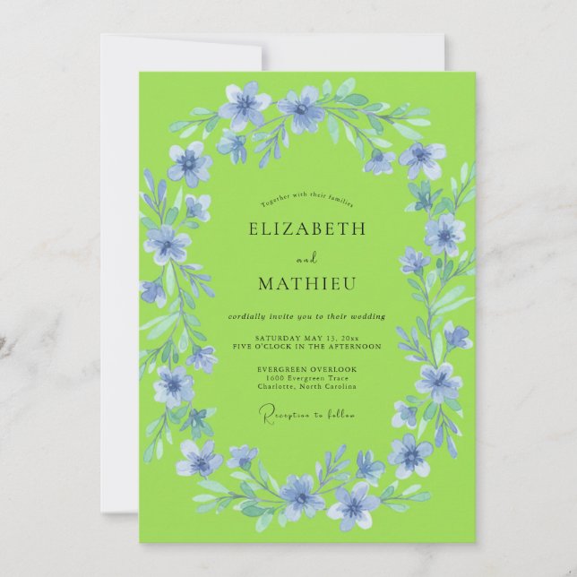 Lime Green Delicate Floral Wedding Invitation (Front)