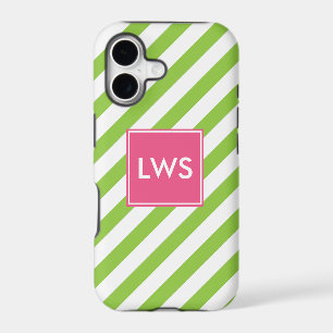 Lime Green Diagonal Stripes Monogram