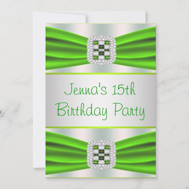 Lime Green Diamond Girls 15th Birthday Party Invitation (Front)