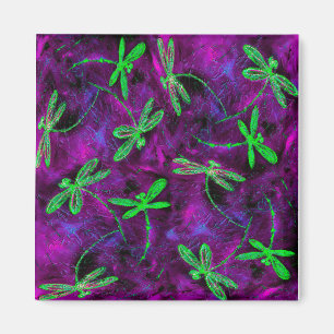 Lime Green Dragonflies on Hot Pink and Purple Magnet