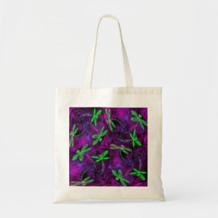 Lime Green Dragonflies on Hot Pink and Purple Tote Bag