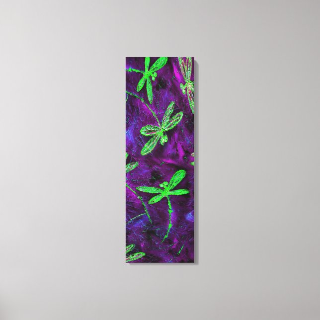 Lime Green Dragonflies on Pink and Purple Canvas (Front)