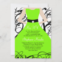 Lime Green Dress Quinceanera Birthday Invitation