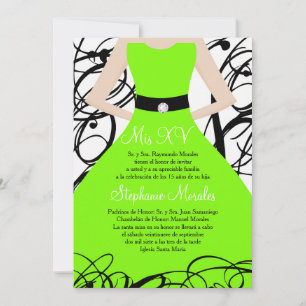 Lime Green Dress Quinceanera Birthday Invitation