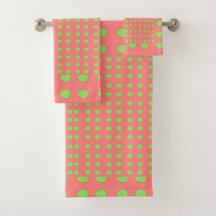 Lime Green Droplets + Coral Bath Towel Set