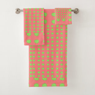 Lime Green Droplets + Coral Bath Towel Set