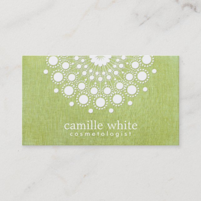 Lime Green Elegant Circle Motif Cosmetology Business Card (Front)