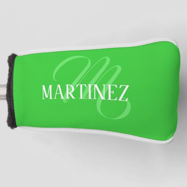 Lime Green Elegant Personalised Name Club Golf Head Cover (Front)