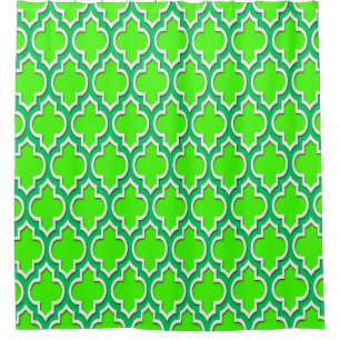 Lime Green Emerald Green White XL Moroccan #4DS Shower Curtain