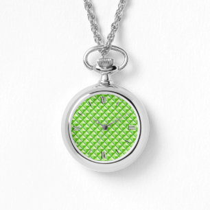 Lime green, enamel look, studded grid watch