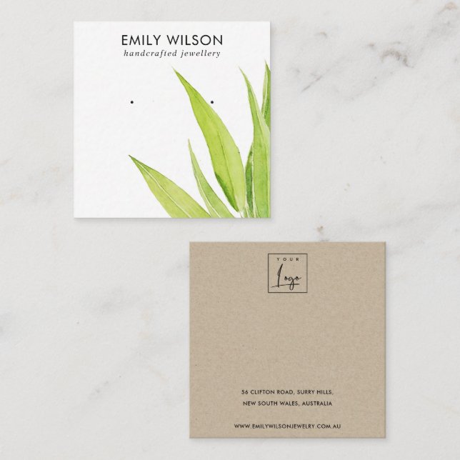 LIME GREEN EUCALYPTUS FAUNA EARRING STUD DISPLAY SQUARE BUSINESS CARD (Front/Back)