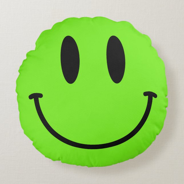 Lime Green Face Round Throw Pillow (Front)