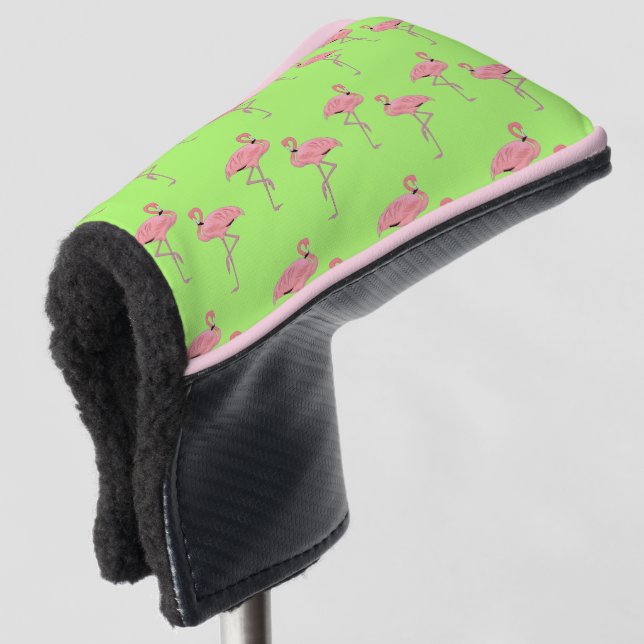 Lime Green Flamingo Golf Head Cover (3/4 Front)