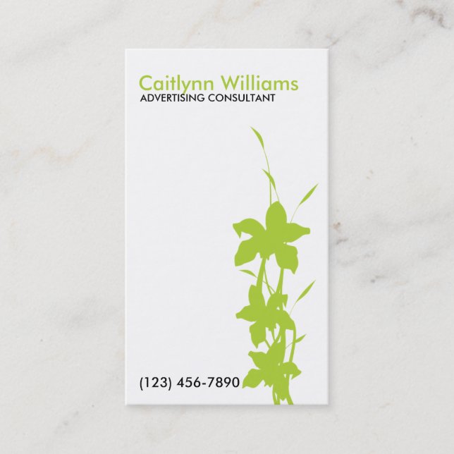 Lime Green Floral Business Card (Front)