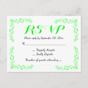Lime Green Floral Leaf RSVP Leaves Wedding Party Invitation Postcard
