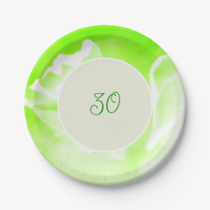 Lime Green Floral Print Paper Plate