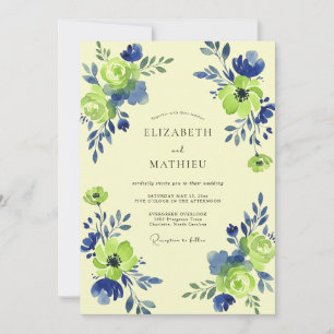 Lime Green Floral Swirl Wedding Invitation