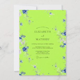 Lime Green Floral Watercolor Wedding Invitation