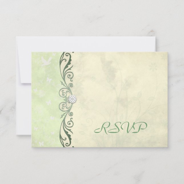 Lime Green Floral Wedding RSVP Reply Cards (Front)