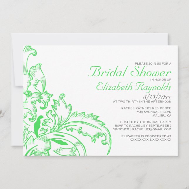 Lime Green Flourish Bridal Shower Invitations (Front)
