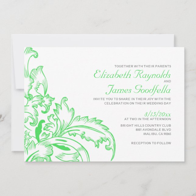 Lime Green Flourish Wedding Invitations (Front)