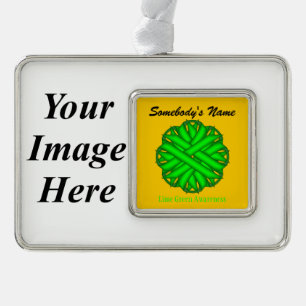 Lime Green Flower Rbn Tmpl(H-I) by Kenneth Yoncich Silver Plated Framed Ornament