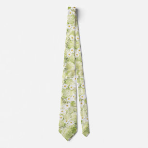 Lime Green Flowers and Daisies Tie