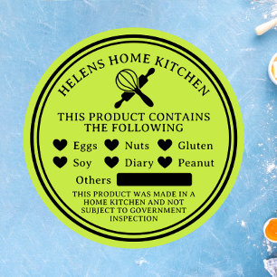 Lime Green Food Allergy Alert Bakery Sticker