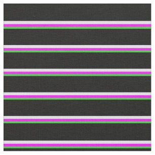 Lime Green, Fuchsia, Lavender, and Black Lines Fabric