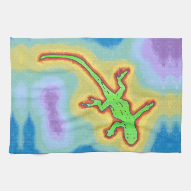 Lime green gecko tea towel (Horizontal)