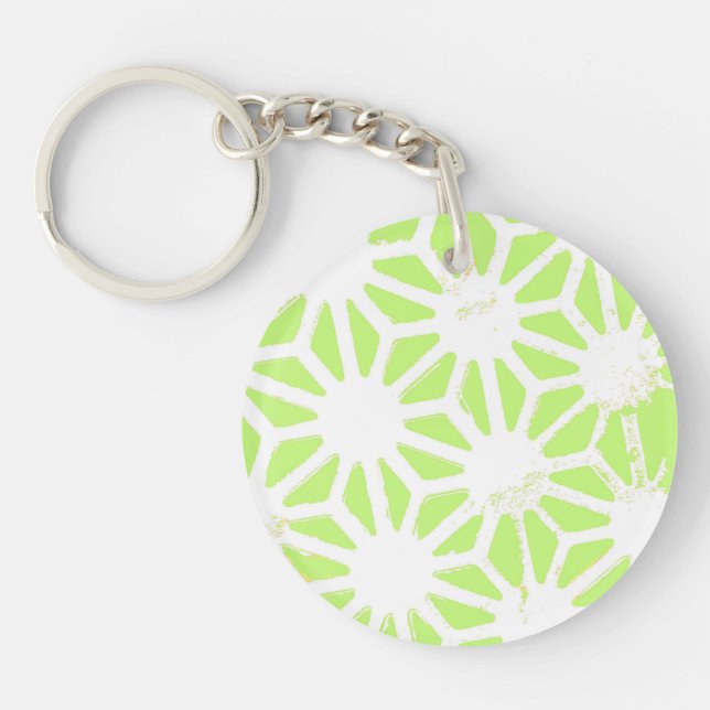 Lime green geometric pattern key ring (Front)
