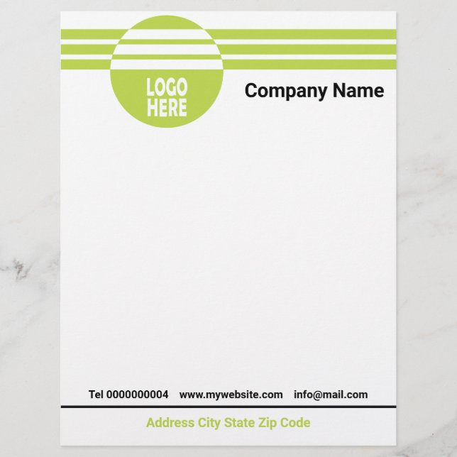 Lime Green geometric stripes with logo and QR code Custom Letterhead (Front)