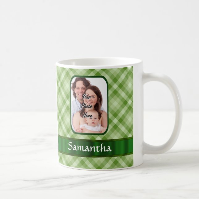 Lime green gingham coffee mug (Right)