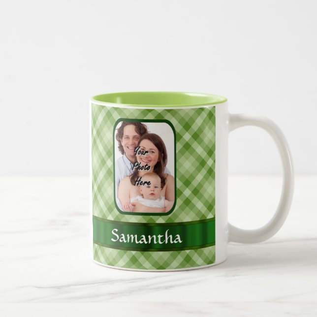 Lime green gingham Two-Tone coffee mug (Right)