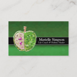 Lime Green Glitter Apple Holistic Healer Nutrition Business Card