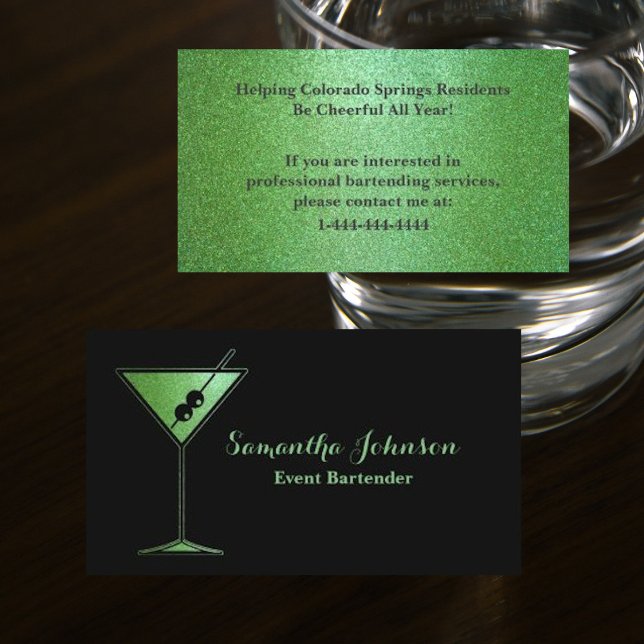 Lime Green Glitter Event Bartender Business Card (Creator Uploaded)