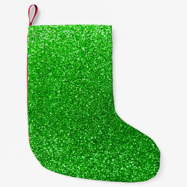 Lime green glitter small christmas stocking (Front)