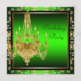 Lime Green Gold Damask Chandelier Birthday Party Invitation